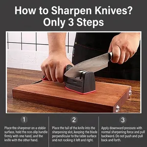 Professional 3-stage manual kitchen knife sharpener with ergonomic handle for efficient use
