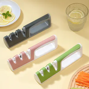 Multifunctional 3-stage manual knife sharpener with ergonomic handle in three colors