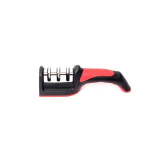 Professional 3-stage manual knife sharpener with ergonomic non-slip handle for kitchen.