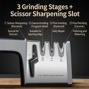 Manual 4-in-1 knife and scissors sharpener with diamond and ceramic slots