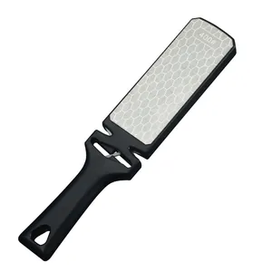 Double-sided diamond knife sharpener with 400 grit honeycomb pattern and handle