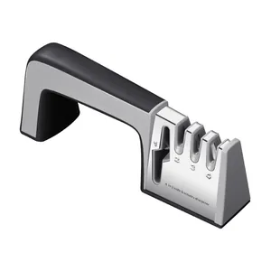 Manual 4-in-1 knife and scissors sharpener with ergonomic handle and grey finish