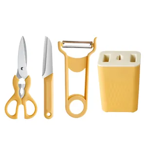 Juego de 4 utensilios de cocina con cuchillo pelador tijeras y soporte