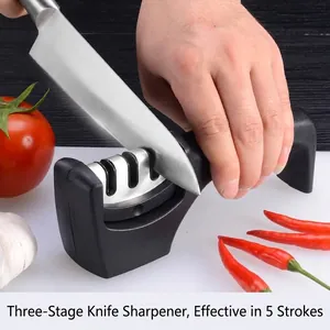 Professional three-stage manual knife sharpener for efficient kitchen tool maintenance