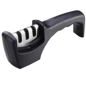 Professional 3-stage manual knife sharpener with ergonomic handle for kitchen knives.