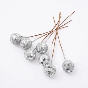 Silver glitter artificial berry stems for Christmas DIY decoration and floral arrangements.