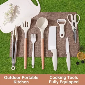 Complete portable outdoor kitchen knife and tool set for camping and picnic usage