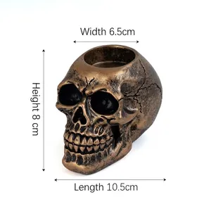Vintage bronze finish resin skull candle holder for gothic atmosphere home decor