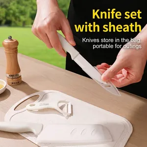 Portable ceramic knife set with cutting board for outdoor camping, hiking and picnics.