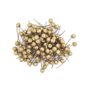 Simulation Glitter Berries Artificial Holly Fruit Foam Berries With Iron Wire Stems For Christmas DIY Wedding Party Home Decor