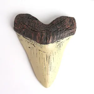 Detailansicht eines realistischen Megalodon Haifischzahn-Fossil Replikat-Ornaments