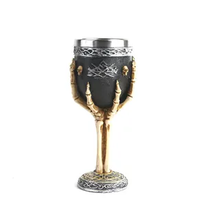 Gothischer Totenkopf Kelch Weinglas Mit Edelstahleinsatz Harz Skeletthand Kelch Halloween Party Home Decor Trinkgeschirr