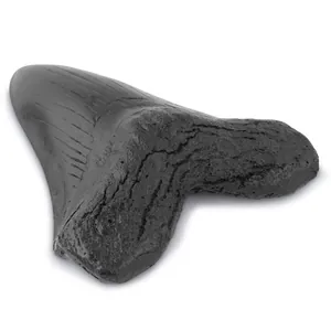Detaillierte Nachbildung eines schwarzen Megalodon-Haifischzahns aus Harz mit Textur