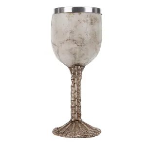 Gothic schedel hars wijnbeker met ruggengraatvormige steel en roestvrijstalen rand decoratie