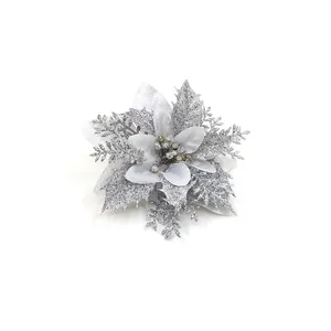 Silberne künstliche Glitzerblume für Weihnachtsdekoration und Kränze