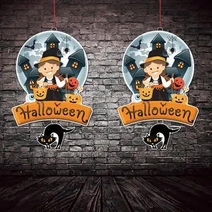 Festliches Halloween-Hängedekoration mit Hexen- und Katzenmotiven für die Wand