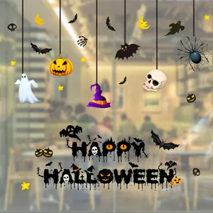Spooky Halloween window stickers featuring pumpkins ghosts and creepy lettering