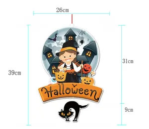 Detaillierte Größenangaben für Halloween-Hängeschild mit Hexe und Katze, 26x39cm