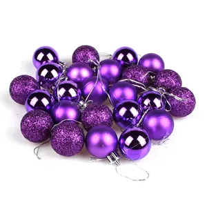 Detail view of 24pcs purple 3cm Christmas baubles with glitter, matte and shiny finishes
