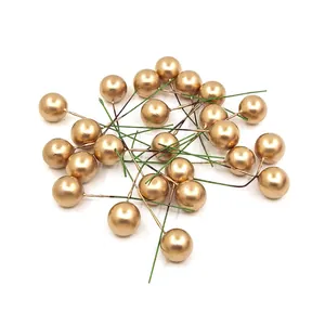 Künstliche goldene Perlenbeeren mit grünen Stielen für DIY Weihnachts- und Hochzeitsdeko