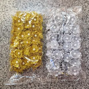Kleine künstliche Blumen in Gold und Silber mit Perlen für Braut-Haarschmuck DIY