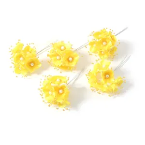 Gelbe künstliche Mini-Blumensträuße mit Perlen für Brauthaarschmuck und Corsage-Accessoires