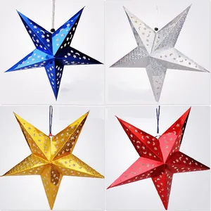 Holographic Laser Paper Star Lampshade Hanging 3D Hollow Star Moon Pattern Ceiling Decoration For Christmas Party Bar