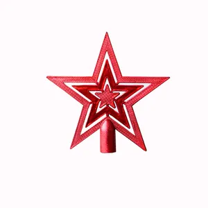 Shiny red five-pointed star Christmas tree topper with elegant textured finish.