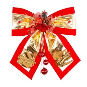 Grande Fiocco di Natale Rosso Oro Con Pigne Mini Scatole Regalo Per Decorazione Albero di Natale Festa Casa