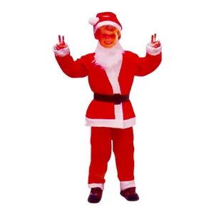 Kids Christmas Santa Claus Costume Non-Woven Fabric Red Suit Hat Beard Jacket Belt And Pants For Boys Girls Party Dress Up