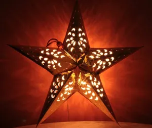 Large 120cm laser-cut gold paper star lantern for festive holiday hanging decoration