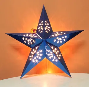 Glow effect 30cm blue laser paper pentagram Christmas star lampshade for festive decor