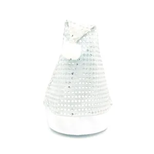 Detailopname van een zilveren pailletten kerstmuts voor feestelijke kerstdecoratie