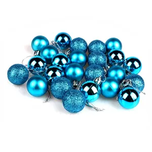Detailed view of 3cm blue Christmas balls with shiny, matte, and glitter finishes