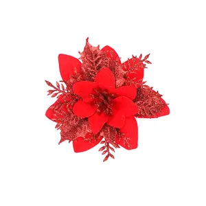 Nahaufnahme einer roten Glitzer-Weihnachtssternblume für die Deko