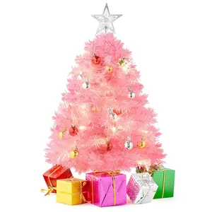 Mini Rosa Künstlicher Weihnachtsbaum Dekorationsset Kleiner Tischbaum Mit LED Lichter Stern Ornaments Für Weihnachten Haus Dekor