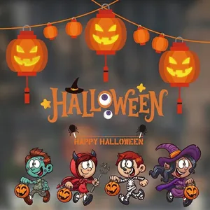 Halloween Window Clings Static Cling Stickers PVC Witch Pumpkin Bat Ghost Decals For Shop Supermarket Glass Window Party Decor