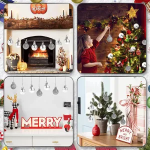 Lifestyle collage showing silver Christmas balls used for home holiday decoration