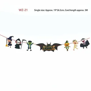 Halloween Papier Banner Girlande mit Zeichentrickfiguren für Party Deko, 3M Länge