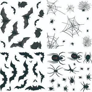 Halloween decorative stickers set featuring bats, spiders, and webs for festive window display
