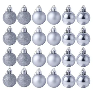 24-piece 3cm silver Christmas ball ornaments with glitter, matte, and glossy finishes