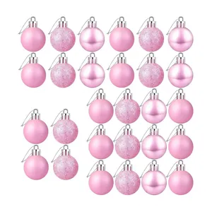 Set of 24 pink 3cm Christmas ornaments with matte glitter and shiny finishes
