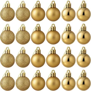 24pcs set of 3cm golden Christmas balls with glittery, matte, and shiny finishes.