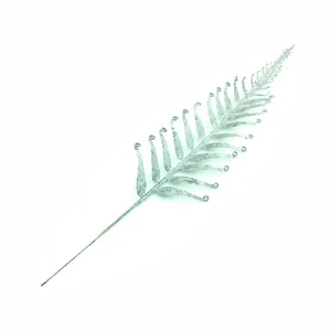Elegant silver glitter artificial fern leaf branch for Christmas tree decoration