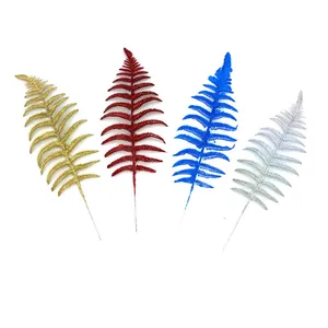 Christmas Tree Decoration Glitter Fern Leaves Artificial Sparkling Branches For Xmas Party Wedding Home Ornament Craft