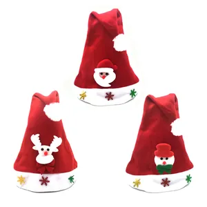Kids Cartoon Christmas Hat With Santa Claus Reindeer Snowman Patch Sequin Snowflake Decoration Red White Xmas Party Cap For Children