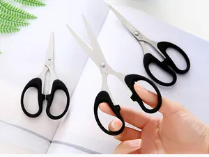 Stainless steel craft scissors with comfortable black handles for office and DIY school use.