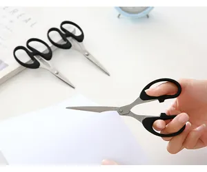 Stainless steel office scissors with ergonomic black handles, perfect for paper cutting and DIY.