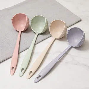Wheat straw soup ladle set, long handle 2-in-1 hot pot straining spoon kitchen tools detail
