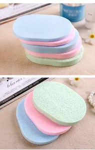 Colorful facial cleansing sponges set, soft exfoliating makeup pads for deep face skin cleaning.
